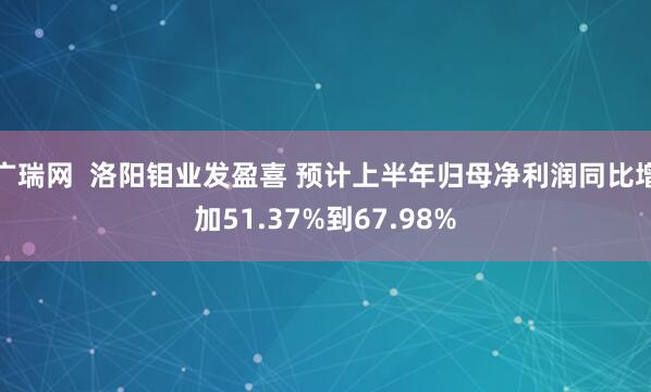 广瑞网  洛阳钼业发盈喜 预计上半年归母净利润同比增加51.37%到67.98%