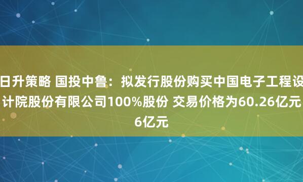 日升策略 国投中鲁：拟发行股份购买中国电子工程设计院股份有限公司100%股份 交易价格为60.26亿元